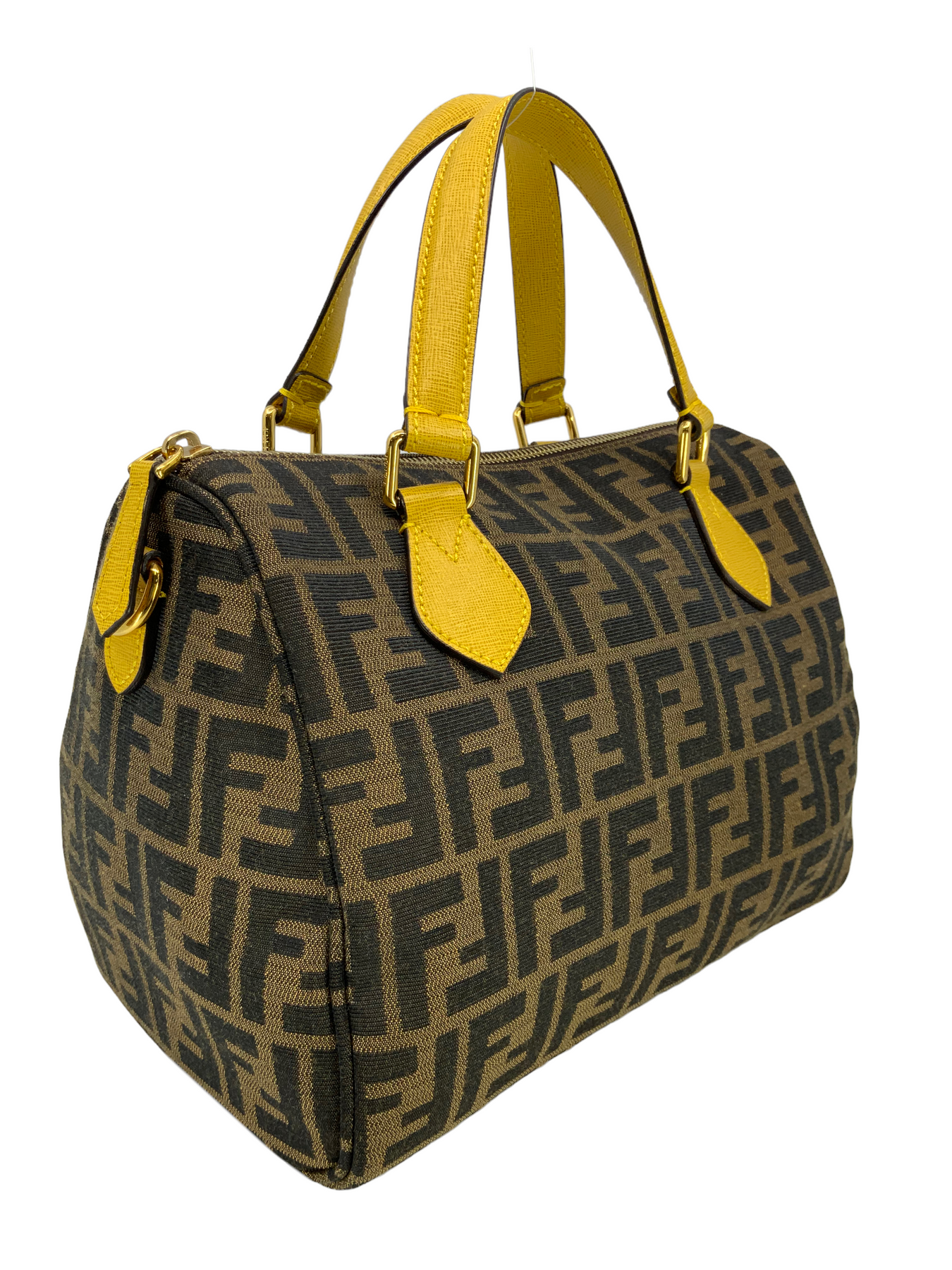 FENDI Selleria Zucca Canvas Leather Boston Bag Gold