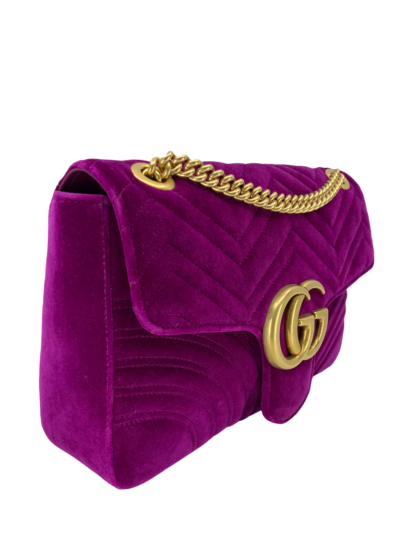 GUCCI Velvet Matelasse Medium GG Marmont Rubin Purple Velvet Bag