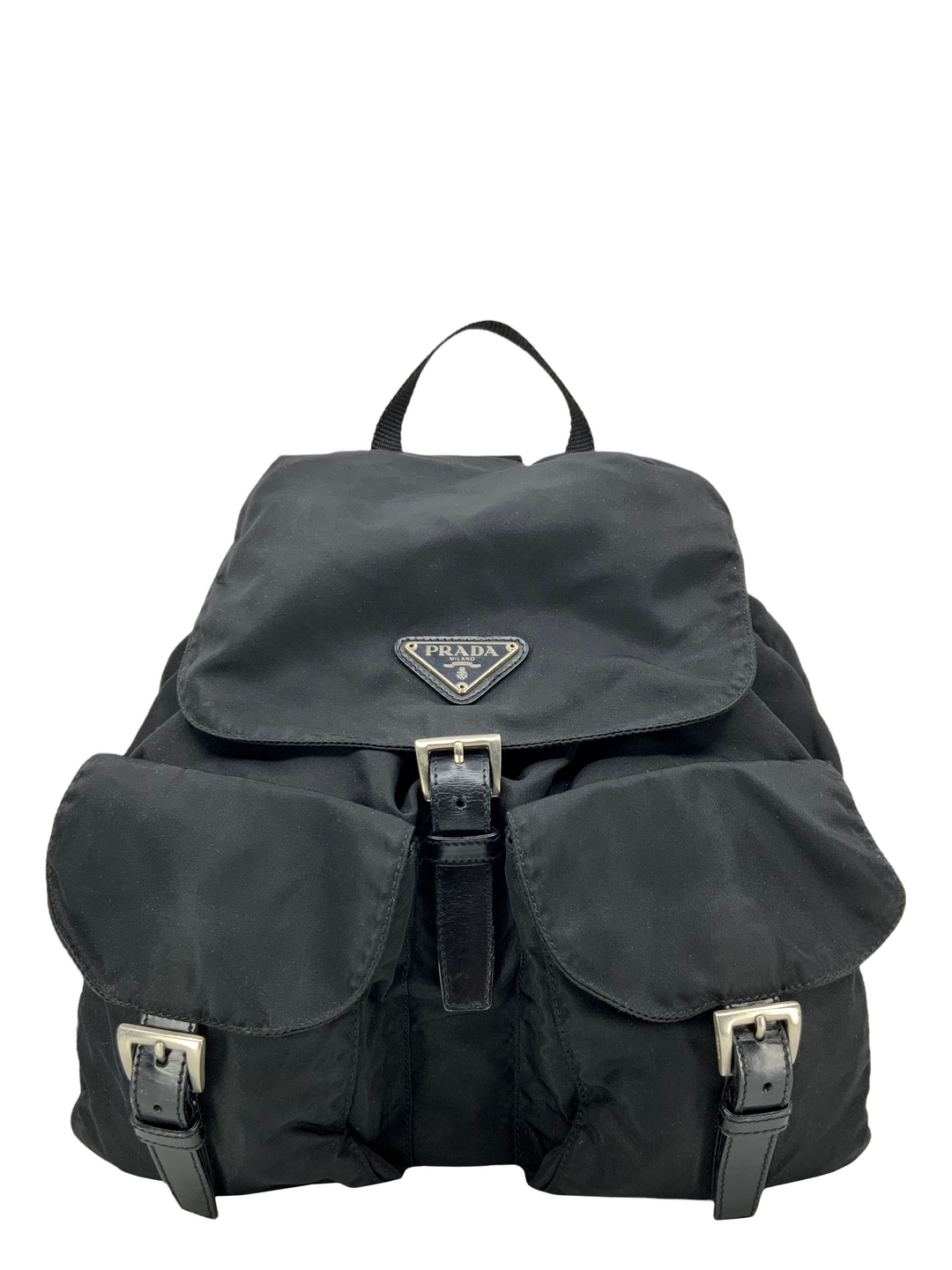 Prada Tessuto Black Nylon Backpack Double Pocket Drawstring Buckle Designer Prada Tessuto Nylon Montagna Double Buckle Backpack Black  main image 4