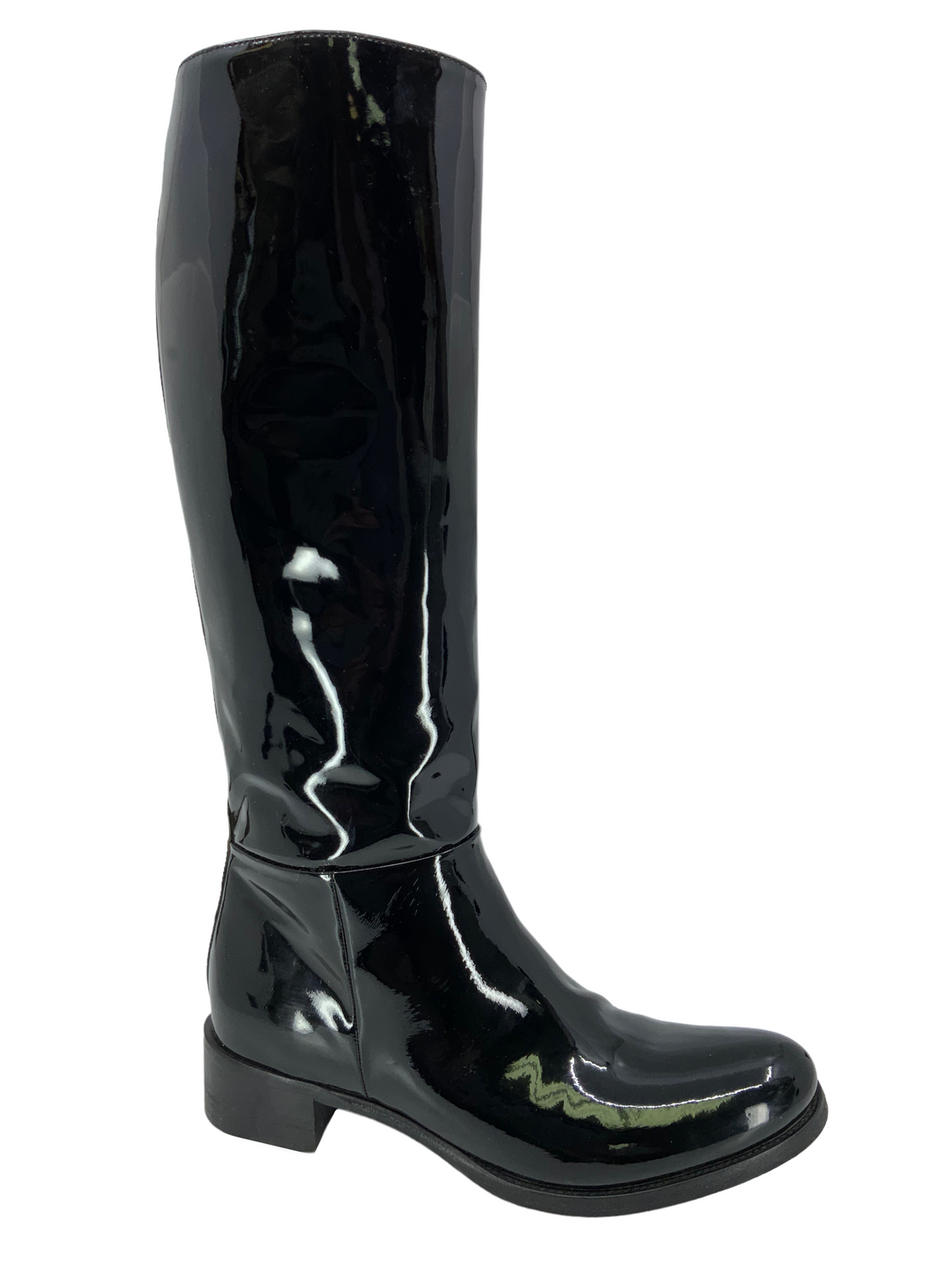 PRADA Patent Leather Mid Calf Boots Size 6.5 - Consigned Designs