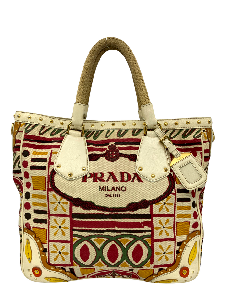 PRADA Canapa Stampada Logo Large Tote Bag - Consigned Designs