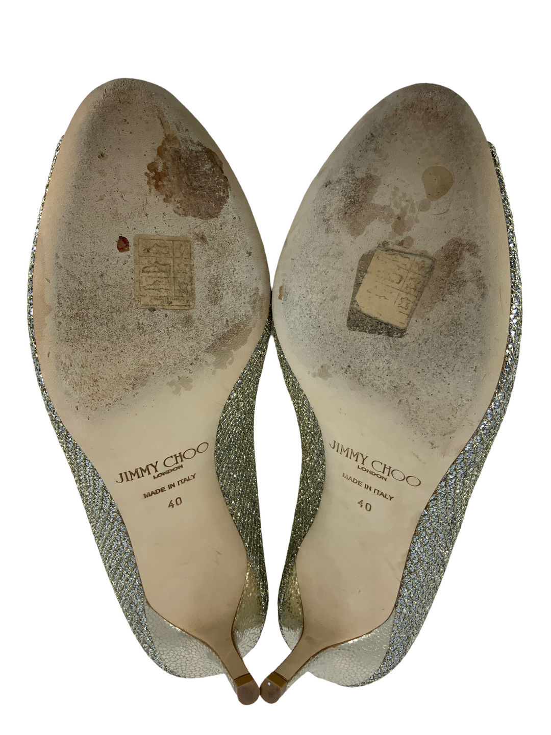 Jimmy Choo Glitter Fabric Isabel Peep Toe Pumps Size 10