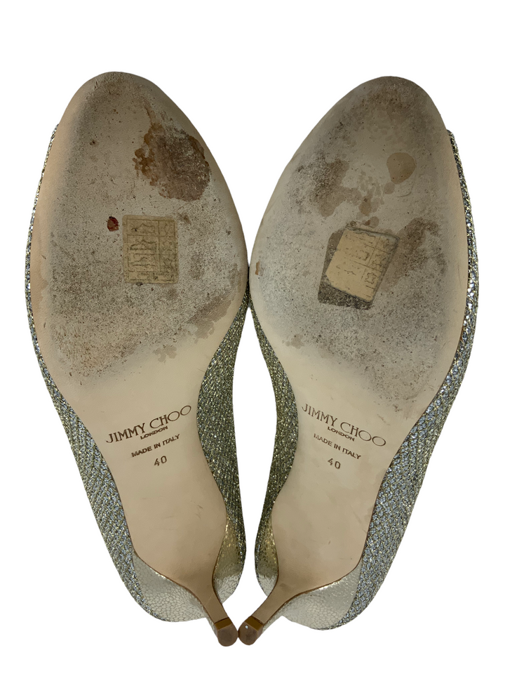Jimmy Choo Glitter Fabric Isabel Peep Toe Pumps Size 10
