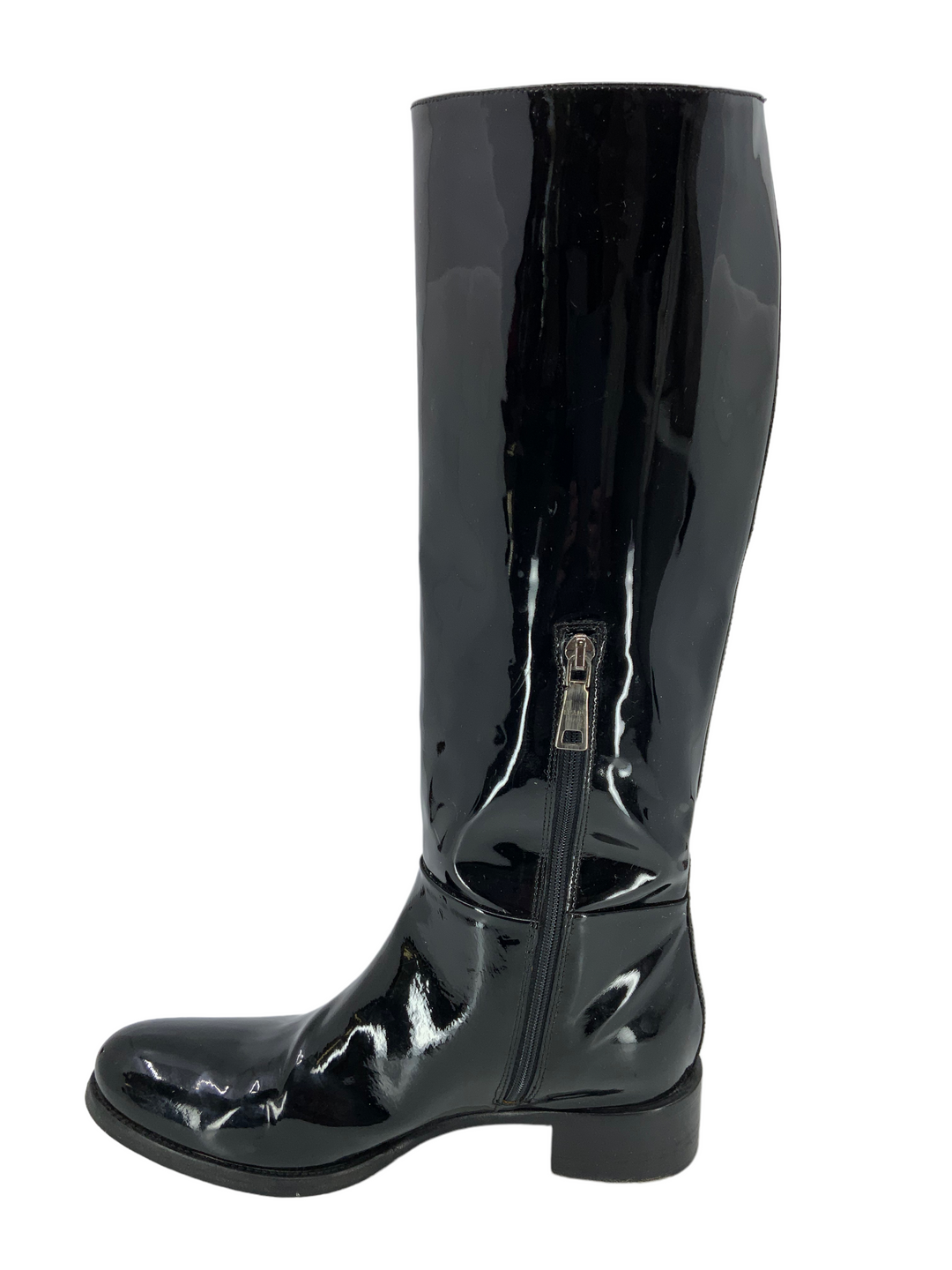 prada 美品　ブーツ　35.5サイズ PRADA Patent Leather Mid Calf Boots Size 6.5 - Consigned Designs