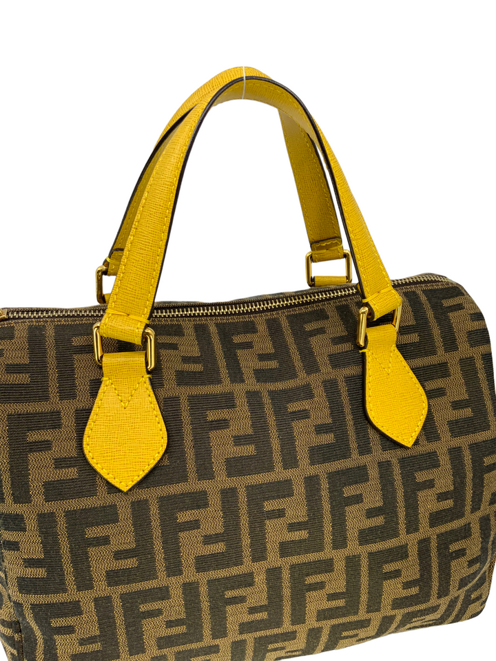 fendi tobacco zucca canvas Print Mia Flap Shoulder Bag loved condition with signs of wear to exterior fabric lining Fendi Brown FF Zucca Canvas
