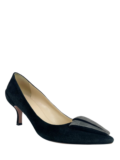 Prada Suede Pleated Applique Pumps Size 10.5-Consigned Designs