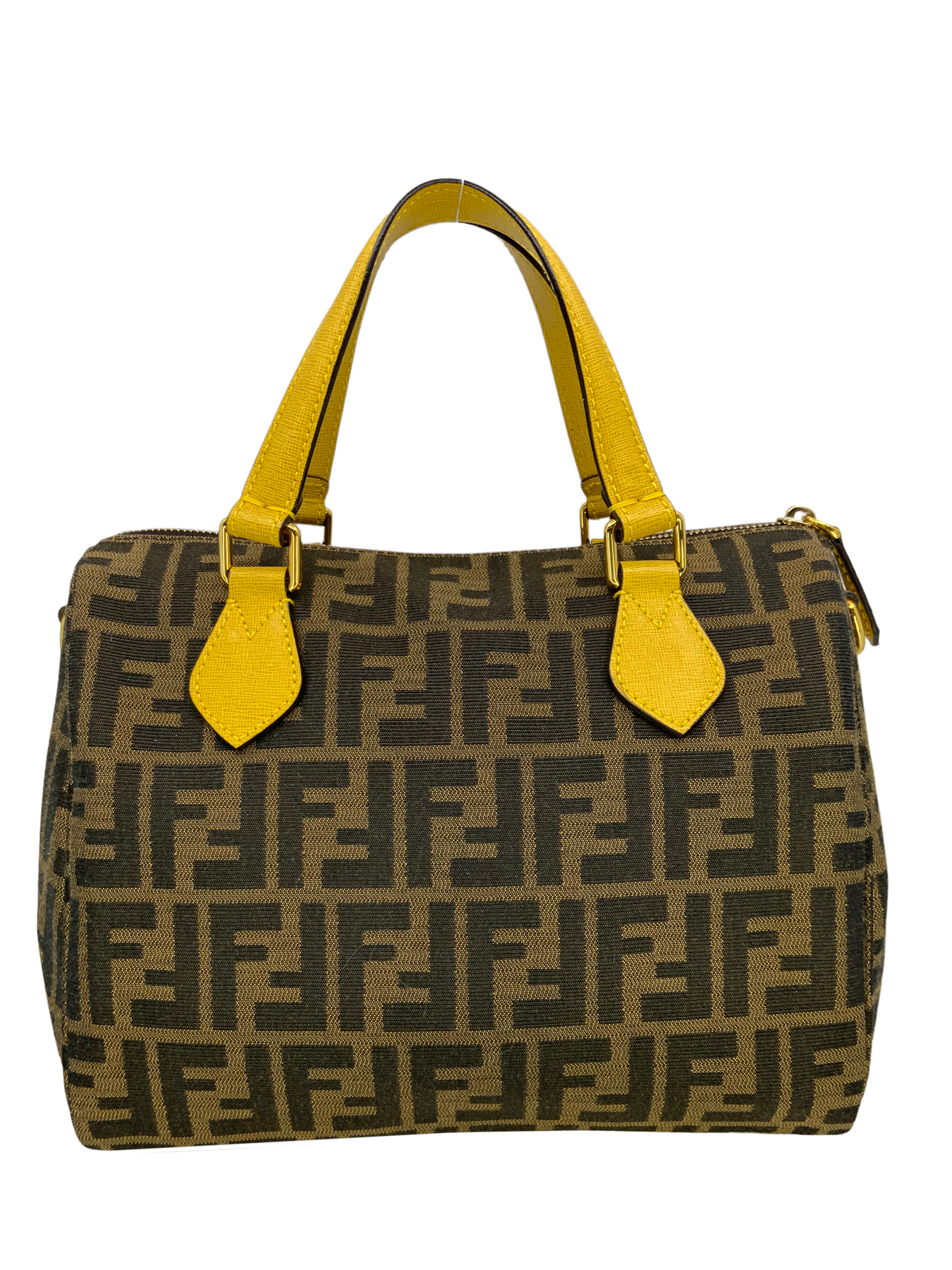 FENDI Selleria Zucca Canvas Leather Boston Bag Gold