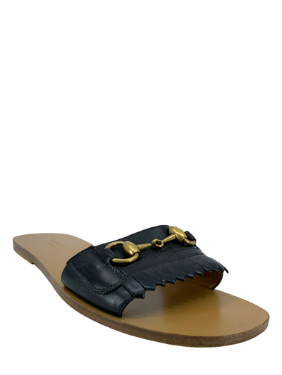 GUCCI Varadero Leather Horsebit Slide Sandals Size 8.5-Consigned Designs