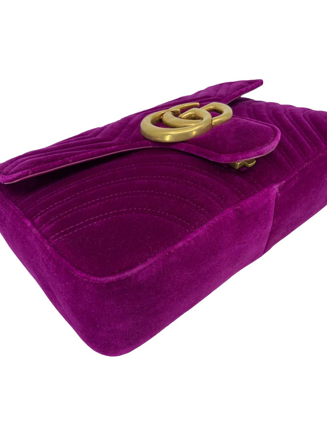 GUCCI Velvet Matelasse Medium GG Marmont Rubin Purple Velvet Bag