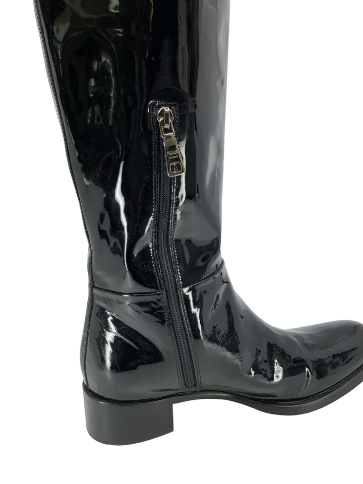 PRADA Patent Leather Mid Calf Boots Size Consigned Designs
