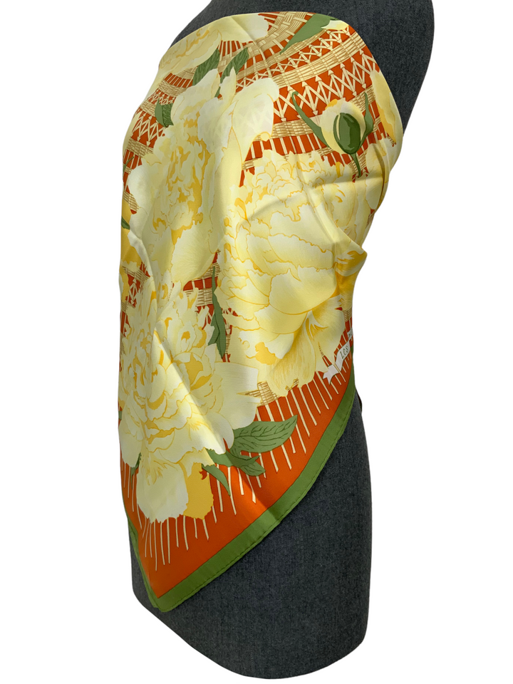 HERMES Les Pivoines Silk Scarf 90 - Consigned Designs