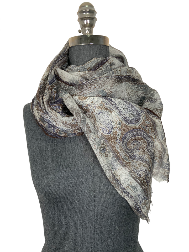 Loro Piana Cashmere Paisley Fringe Trim Oblong Scarf - Consigned
