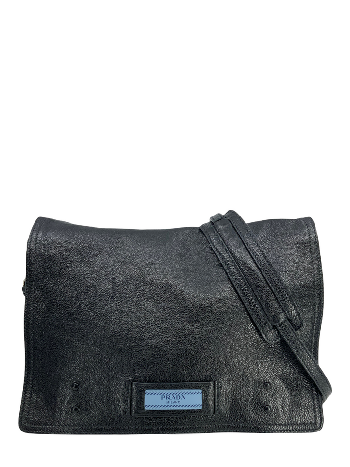 Prada Black Tessuto Etiquette Crossbody Bag Leather Pony-style calfskin  Nylon Cloth ref.435435 - Joli Closet