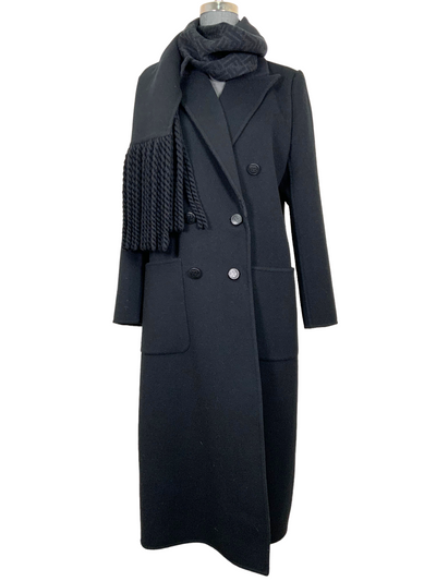 FENDI Wool Long Coat with FF Logo Belt Size M-Consigned Designs