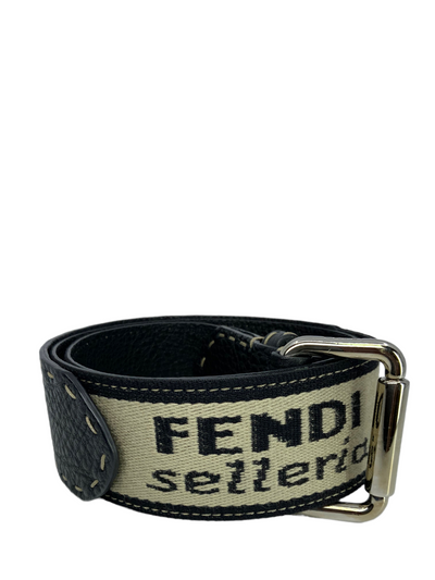 FENDI Selleria Leather and Canvas Logo Belt Size 80-Consigned Designs