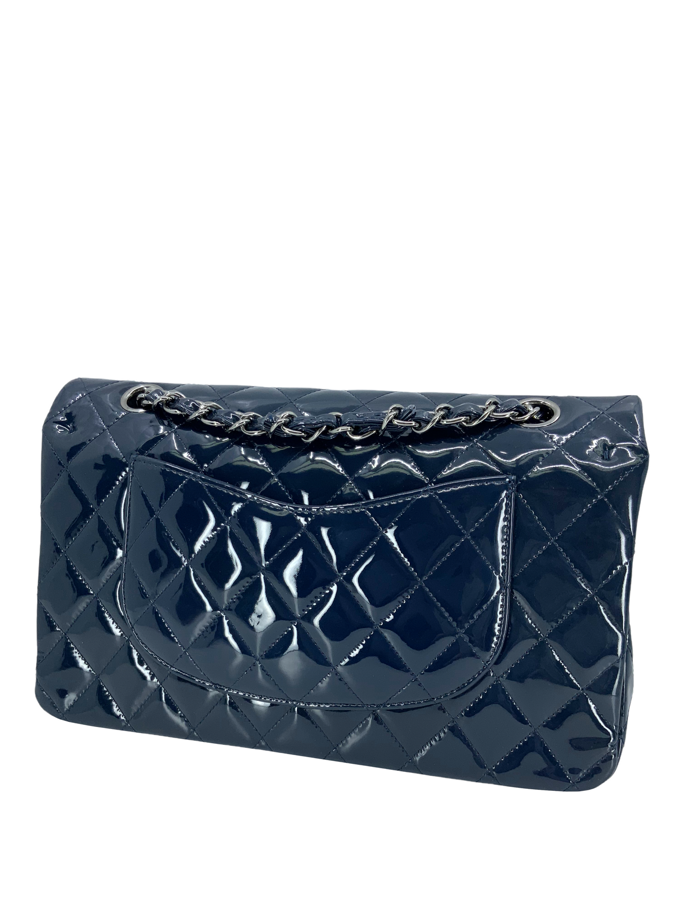 Chanel Quilted Patent Leather Classic Medium Double Flap Bag