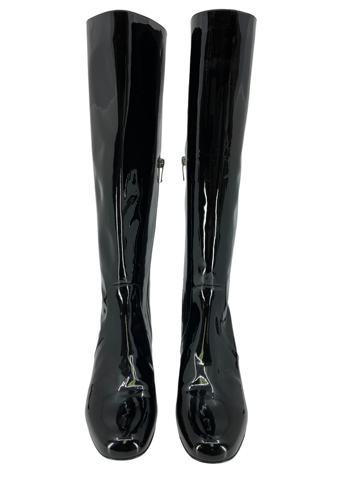 Saint Laurent Patent Leather Mid Calf Boots Size 9 - Consigned Designs
