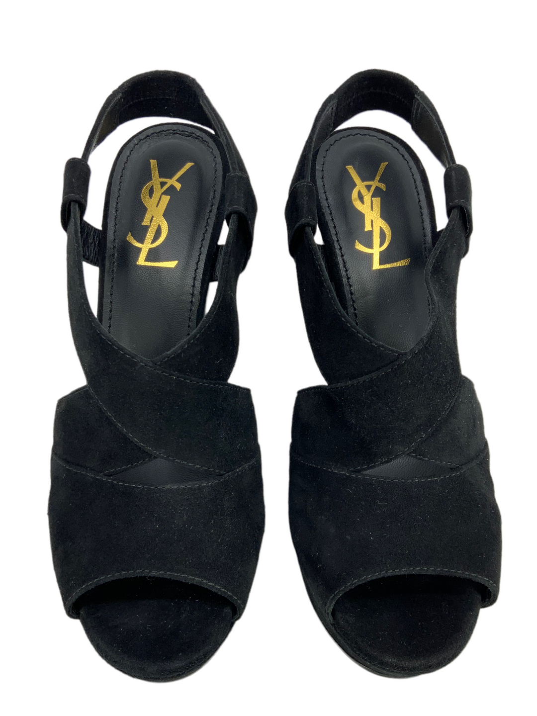 Yves Saint Laurent YSL Hortense 105 Suede Peep Toe Wedges