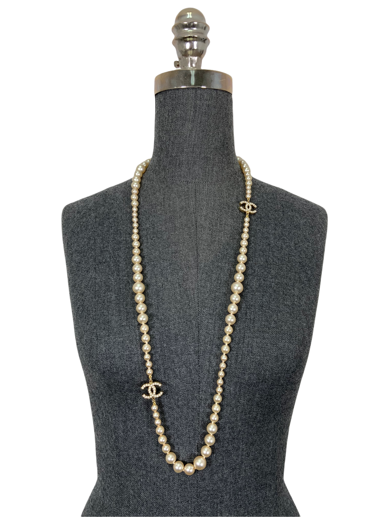 Chanel Pearl Necklace With CC Logos Double Length