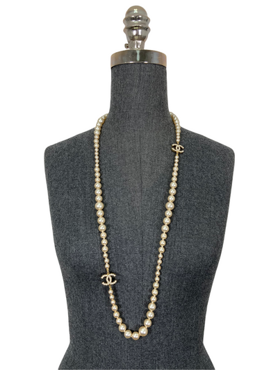 CHANEL CC Logo Timeless Classic Faux Pearl Necklace-Consigned Designs