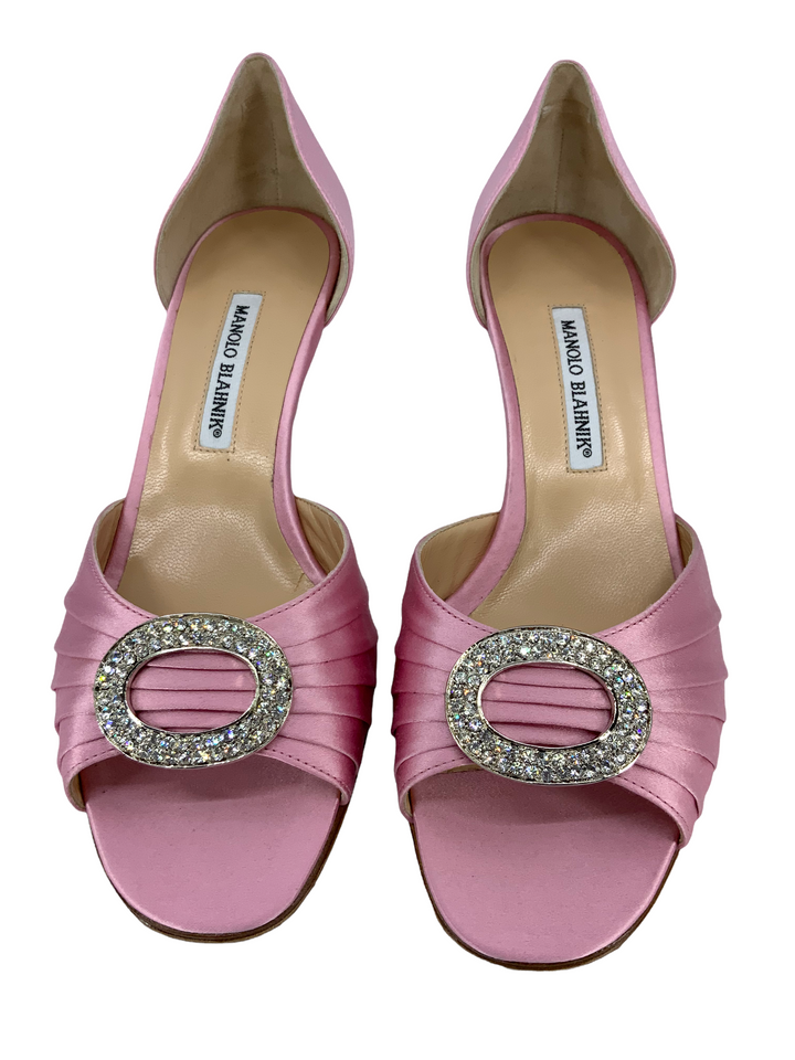 Manolo Blahnik Sedaraby Embellished Satin d'Orsay Pumps Size