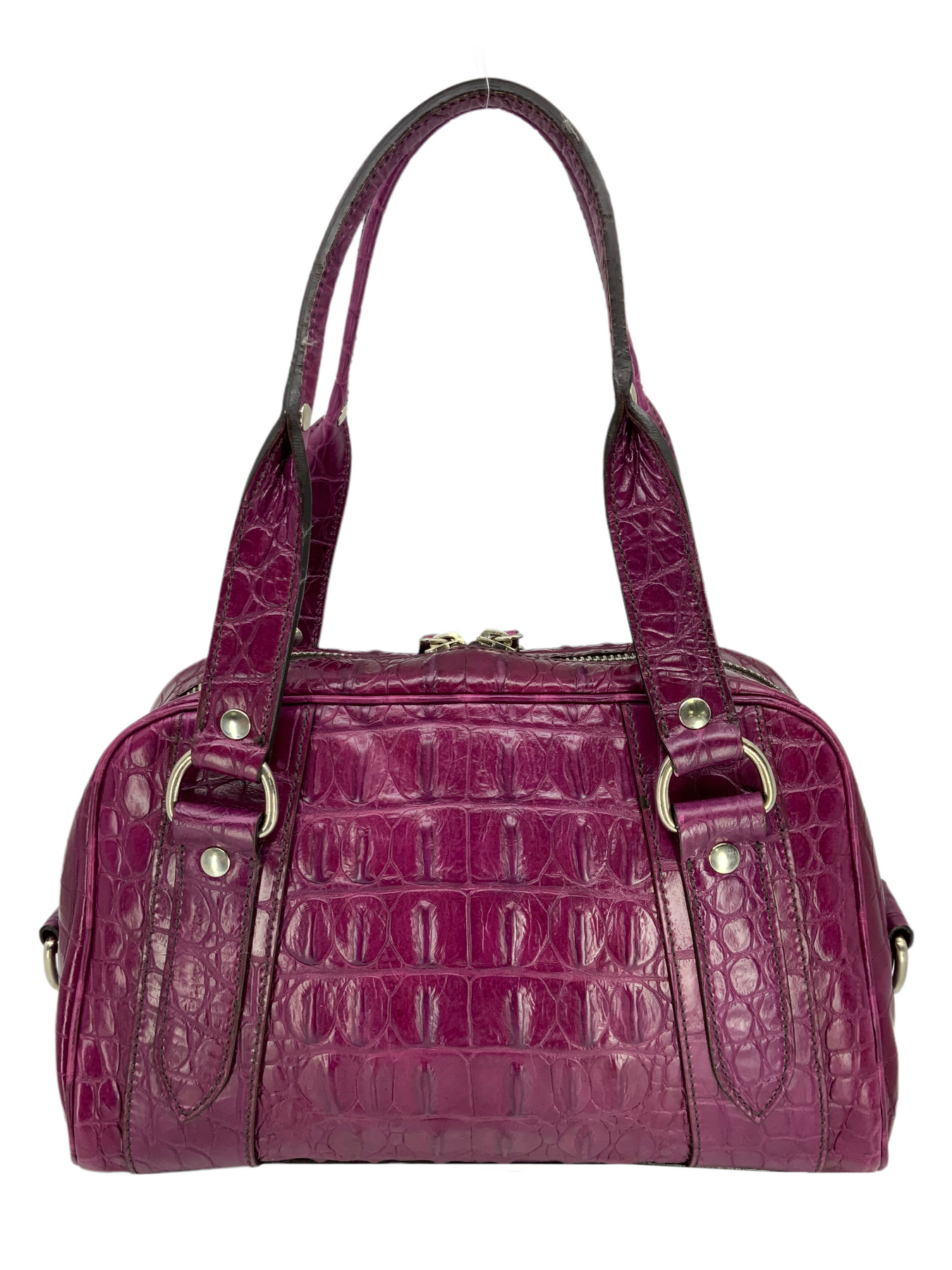 crocodile embossed leather satchel