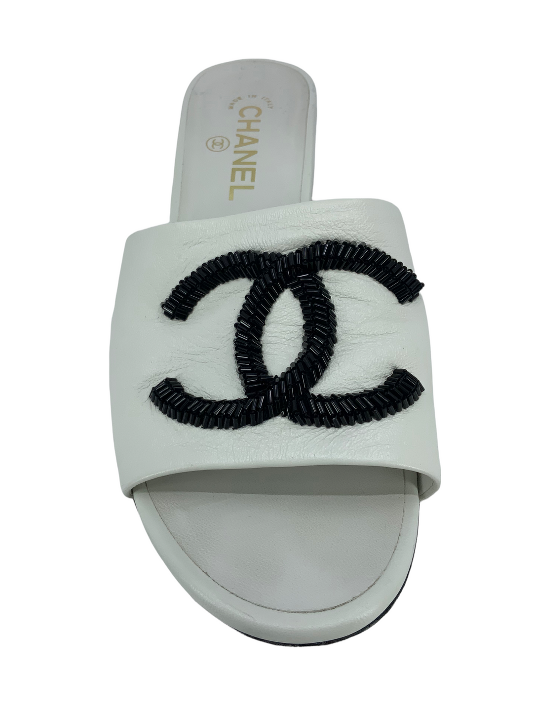 CHANEL Lambskin Beaded CC Mule Sandals Size 9.5 - Consigned CHANEL Lambskin Beaded CC Mule Sandals Size 9.5 - Consigned