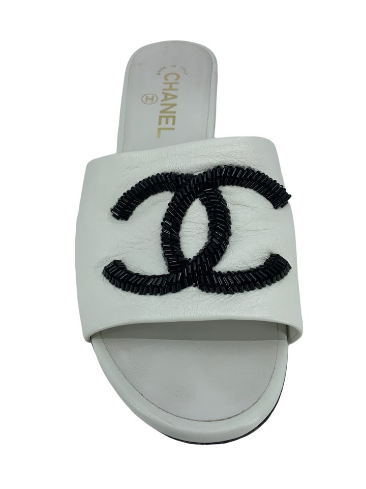 CHANEL Lambskin Beaded CC Mule Sandals Size 9.5 - Consigned