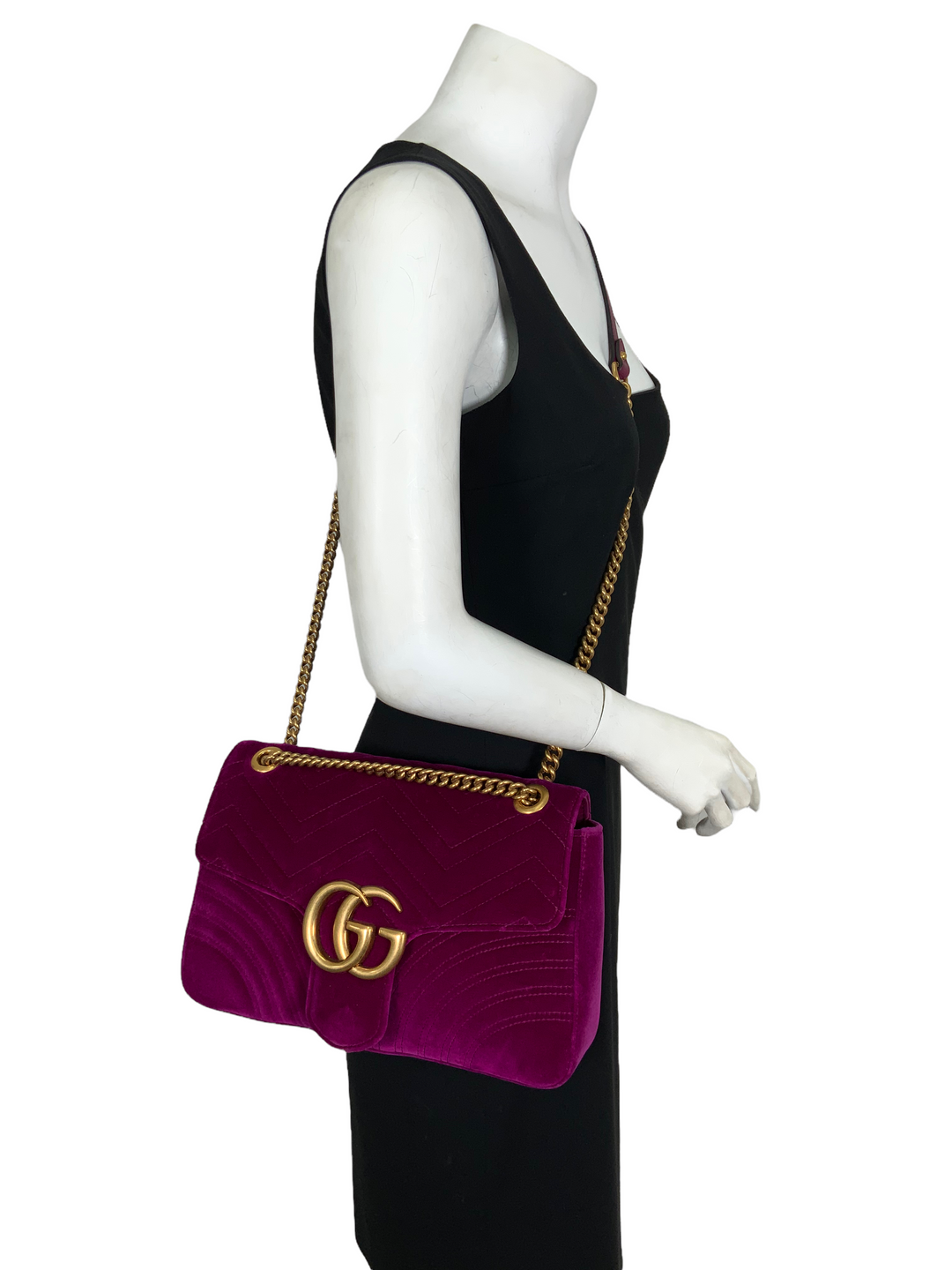 Gucci GG Marmont Matelasse Velvet Medium Shoulder Bag Consigned
