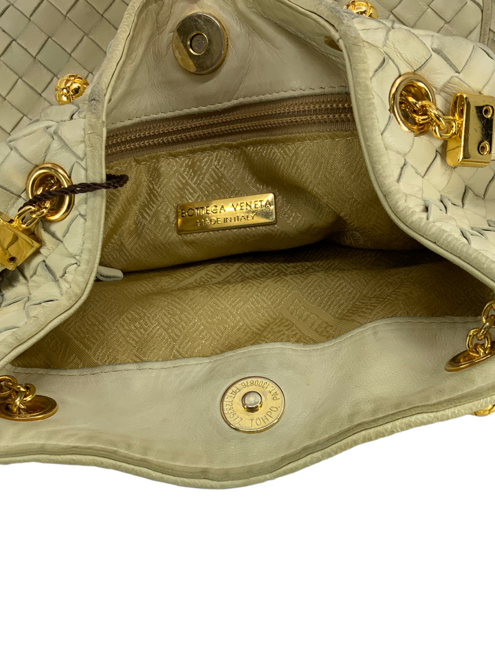 BOTTEGA VENETA ゴールド レザーバッグ Bottega Veneta Gold Wrinkled Leather Mini Pouch Clutch Bag