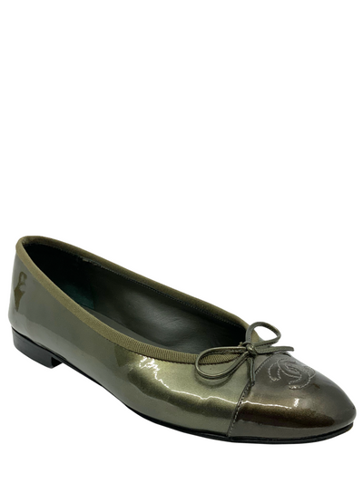 Chanel Patent Leather CC Cap Toe Ballet Flats Size 7-Consigned Designs