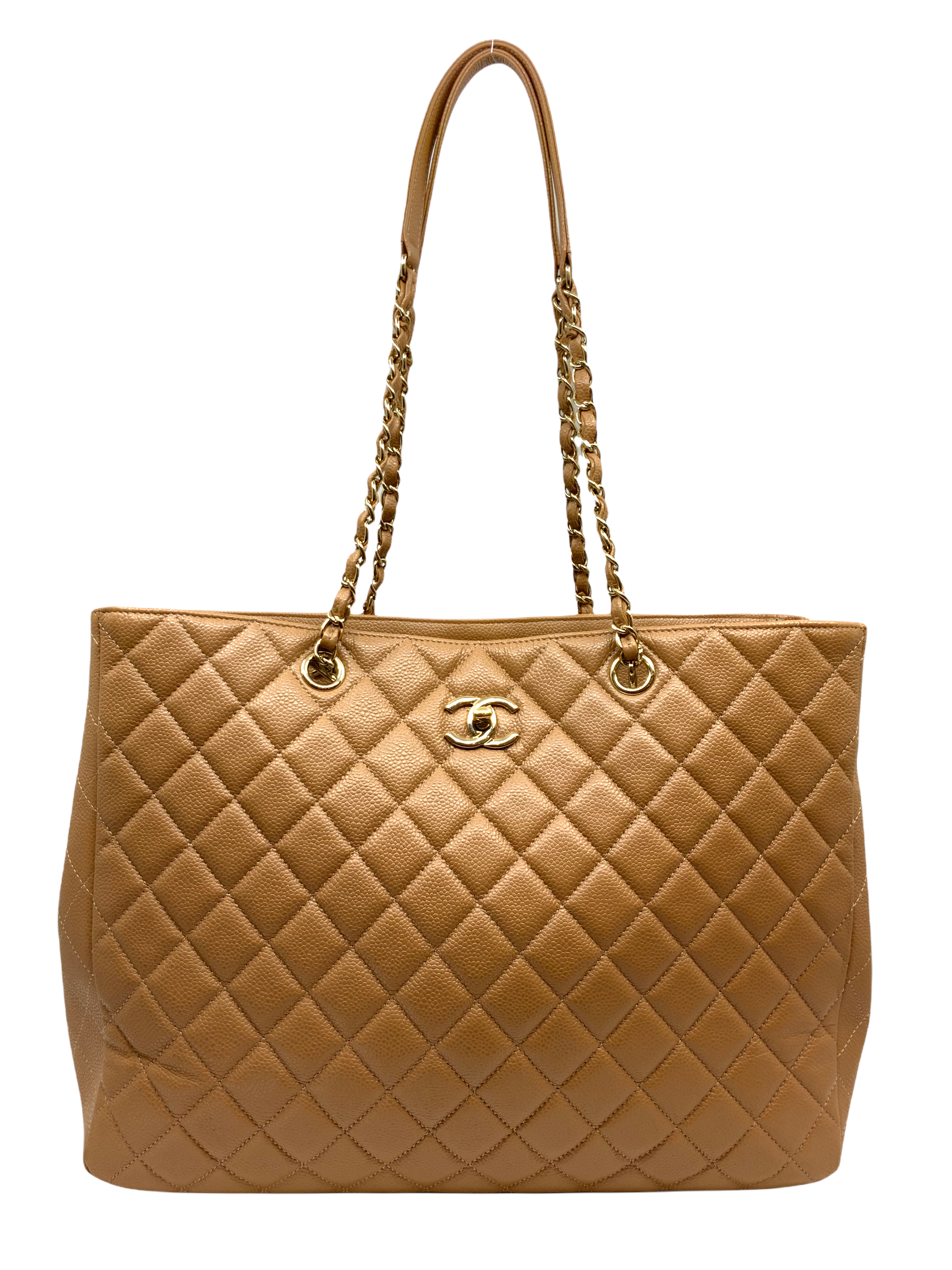 CHANEL Calfskin Stitched Large Shopping Tote Beige 1195336