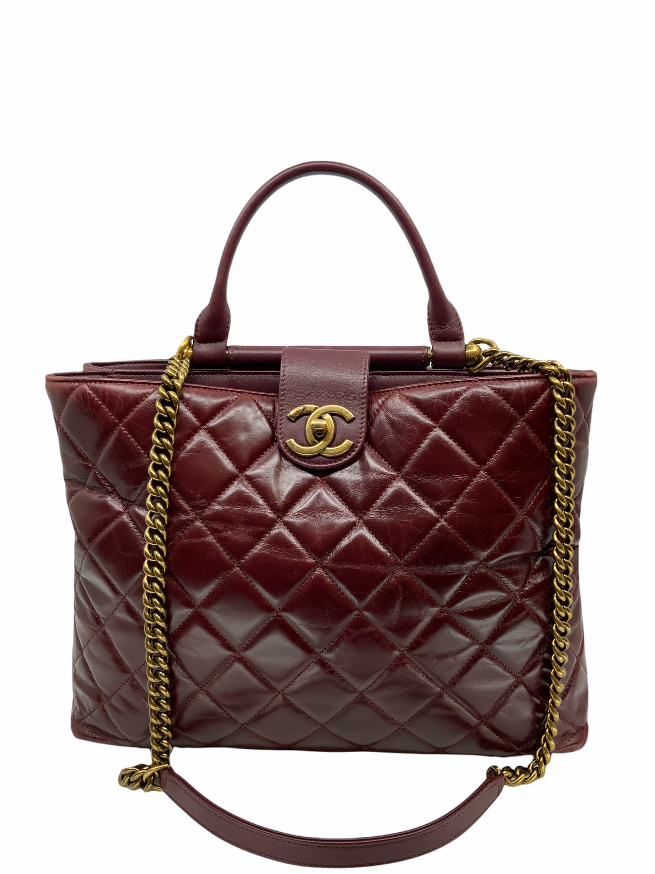 CHANEL Patent Quilted Grand Shopping Tote GST Gold 152061
