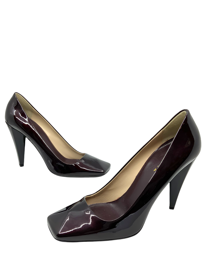 靴 Prada Enamel Leather Heels Prada women's brown two-toned patent leather ankle strap