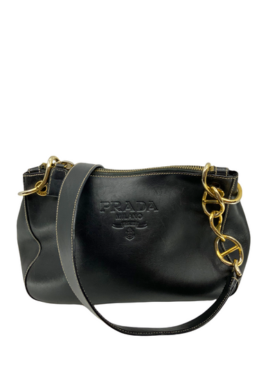 Prada Logo Embossed Leather Chain Link Shoulder Bag-Consigned Designs