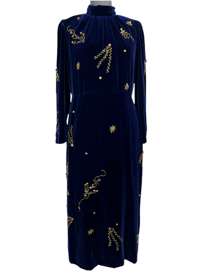 Prada Velvet Embellished Midi Dress Size M-Consigned Designs