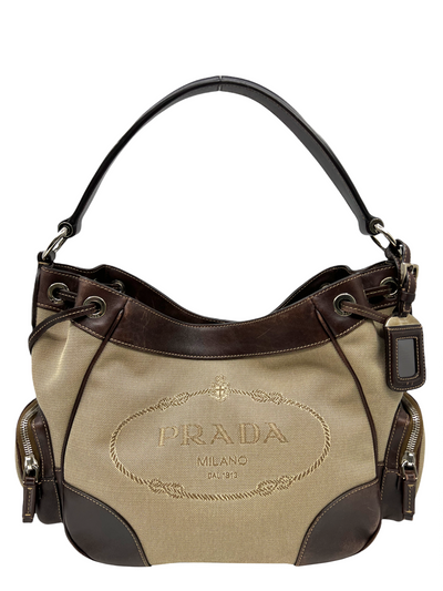 Prada Canapa Logo Side Pocket Hobo Bag-Consigned Designs