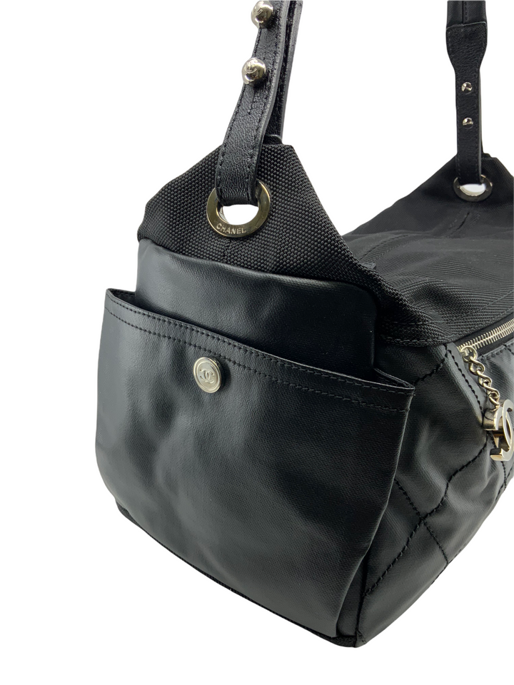 ♦CHANEL♦Paris-Biarritz Hobo CHANEL Coated Canvas Paris Biarritz Hobo Black 136197