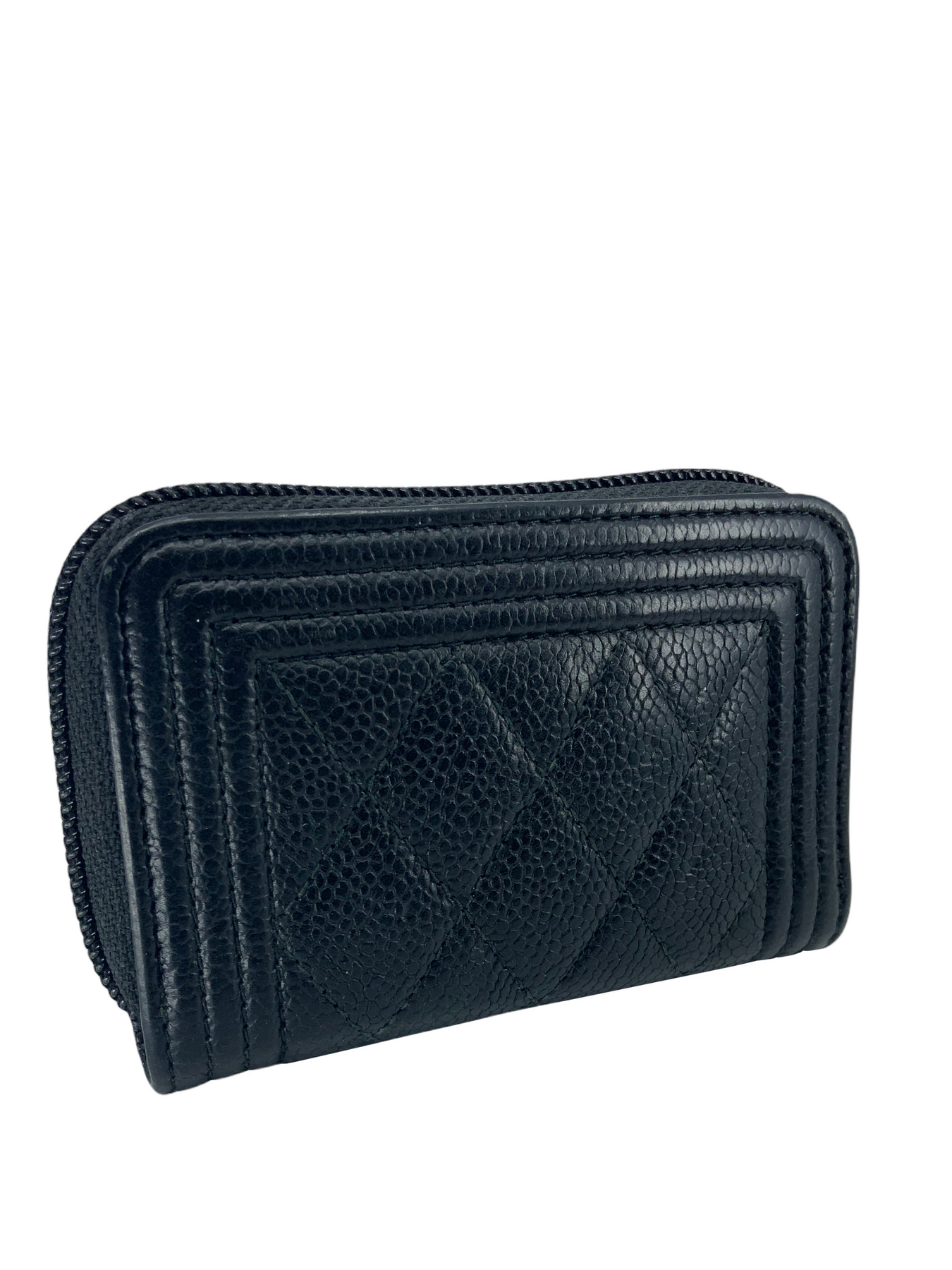 Chanel Boy Zip Around Coin Purse Wallet Quilted Caviar Gold-Tone