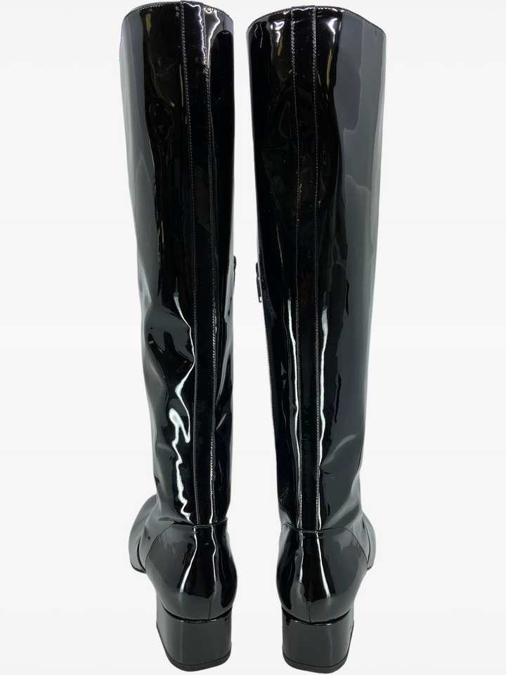 Saint Laurent Patent Leather Mid Calf Boots Size 9 - Consigned Designs