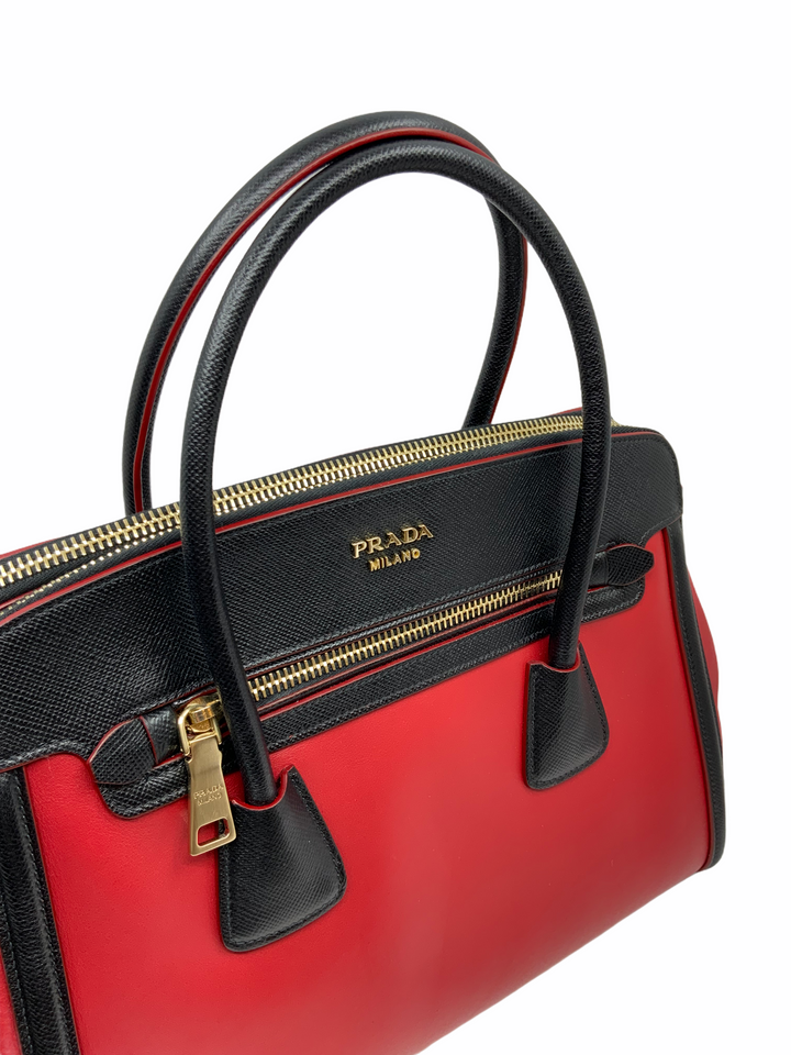 Prada Bi-Color Leather Front Zip Tote with Shoulder Strap - Consigned  Designs