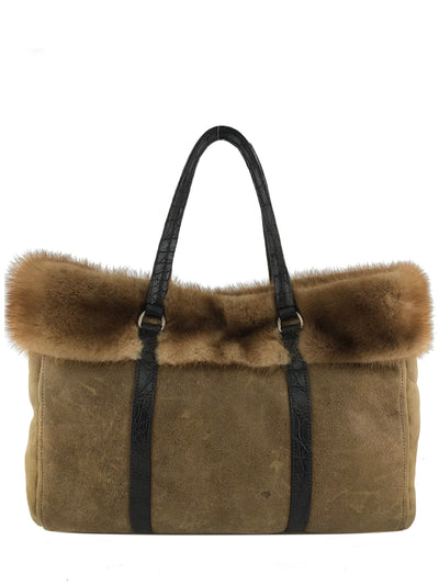 Prada Distressed Leather Mink Fur Shopping Tote Bag-Consigned Designs