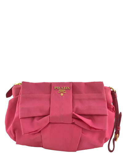 Prada Zip-Top Pleated Satin Wristlet-Consigned Designs