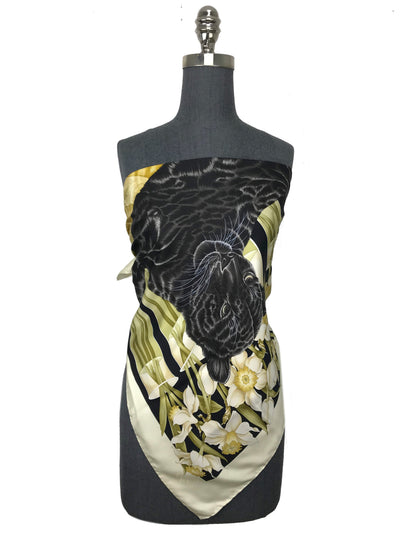 Salvatore Ferragamo Jaguar Print Silk Scarf-Consigned Designs