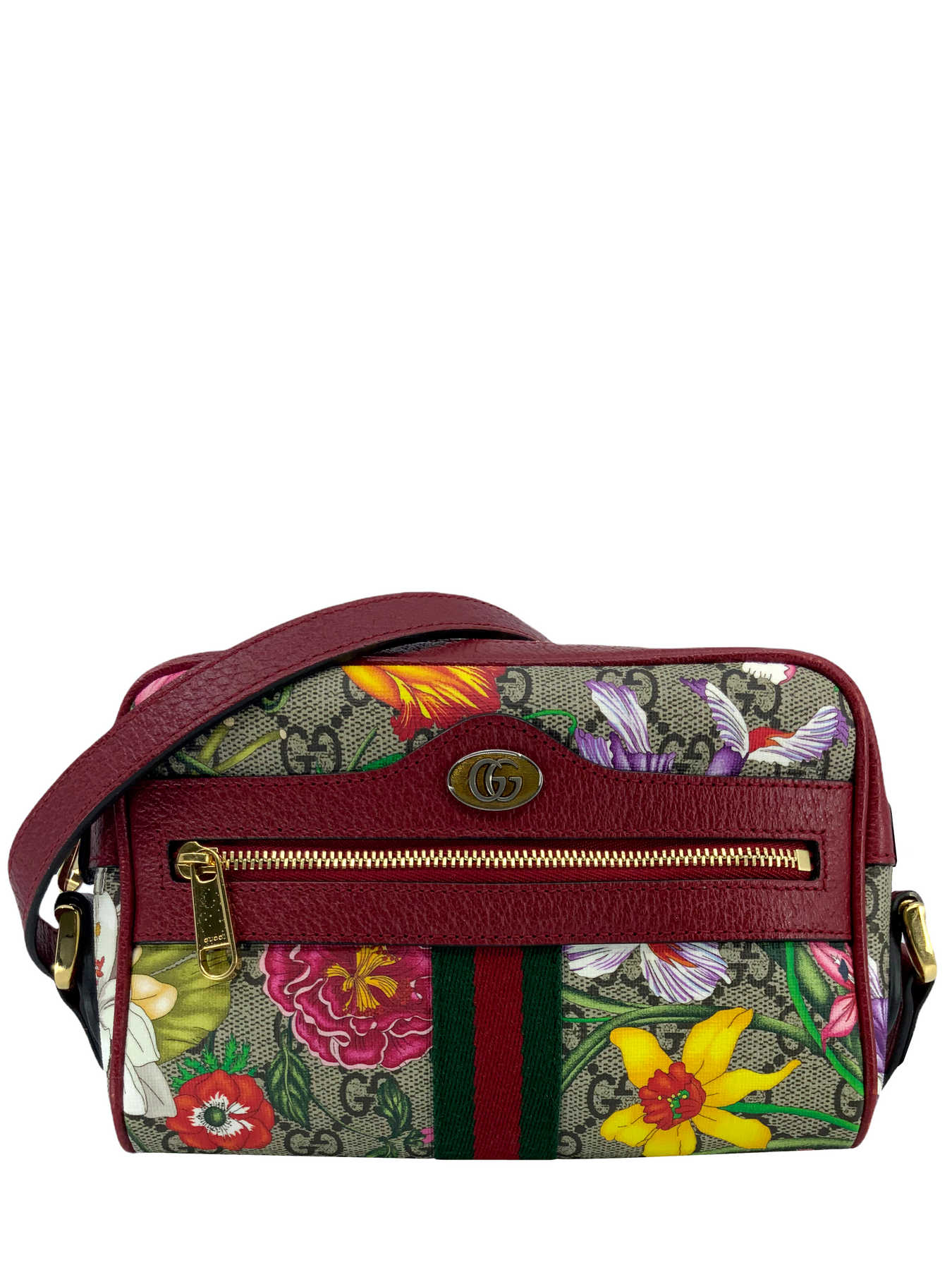 gucci ophidia gg flora mini backpack in red GUCCI GG Supreme Flora Web Mini Ophidia Shoulder Bag