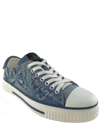 Valentino Butterfly-Embroidered Denim Sneakers Size 8.5-Consigned Designs