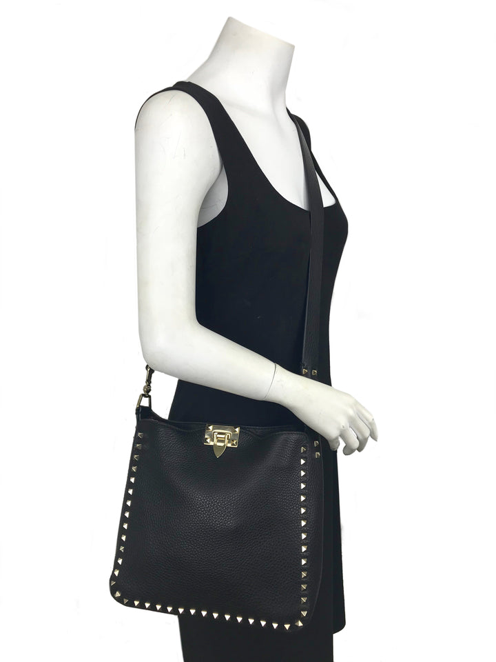Valentino Rockstud Leather Hobo Messenger Bag - Consigned