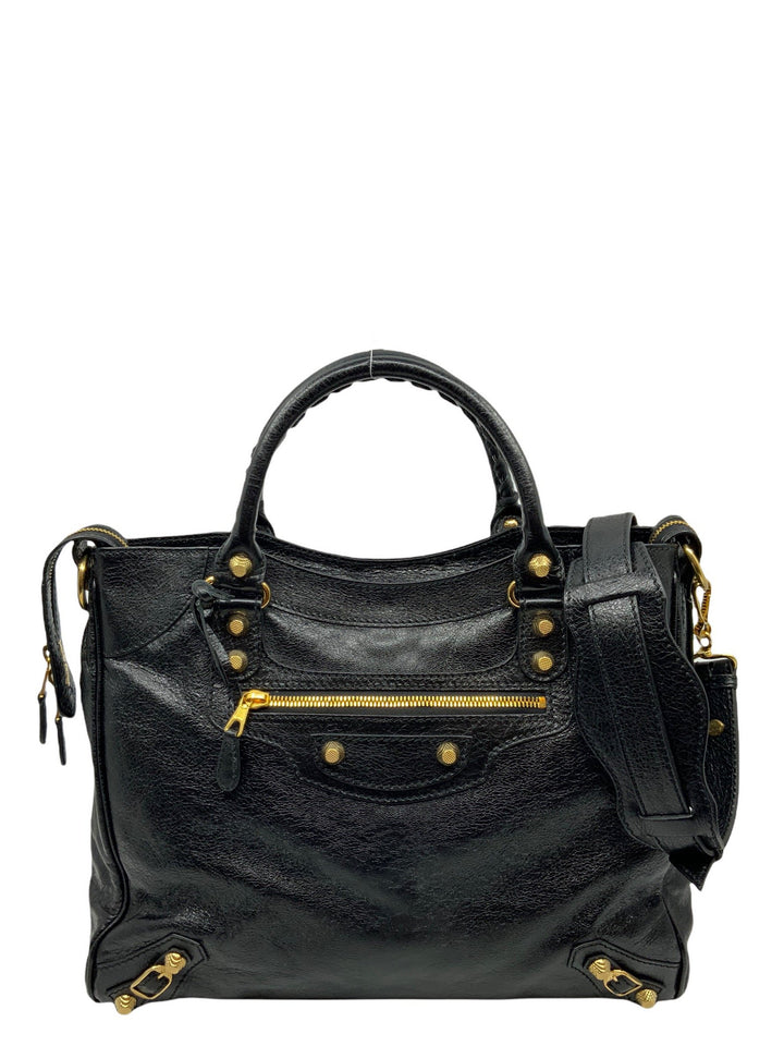 美品　BALENCIAGA Giant City 2way 281770 Bag Balenciaga Black Lambskin Leather Giant 12 Gold Motorcycle City