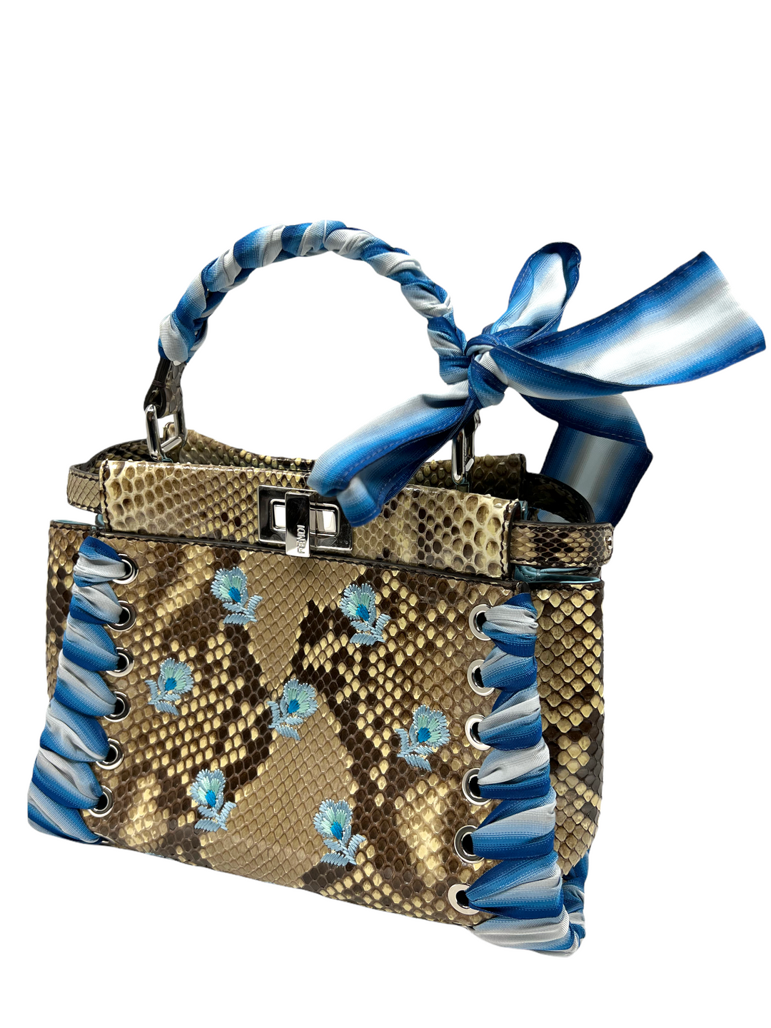 FENDI Peekaboo Mini Whipstitched Embroidered Python Shoulder