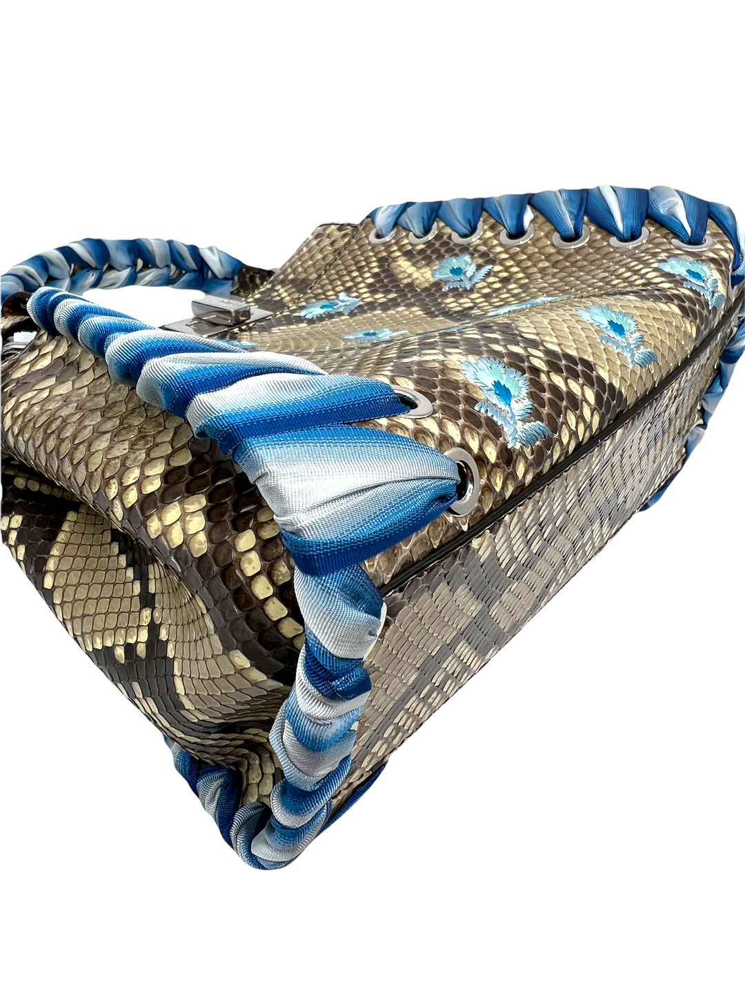 FENDI Peekaboo Mini Whipstitched Embroidered Python Shoulder Bag